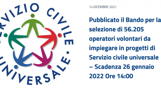 Pubblicato il Bando per la selezione di operatori Servizio civile universale